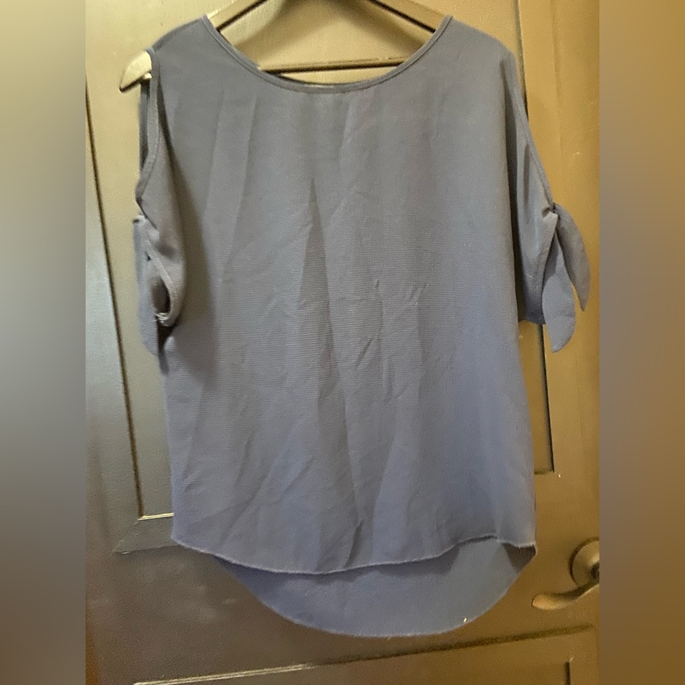 Suzy Shier Charcoal Blouse with Tie Sleeves